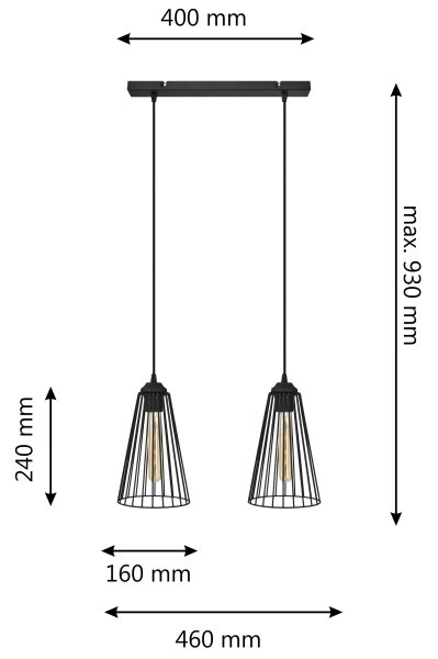 Lustră pe cablu TORRI 2xE27/15W/230V negru