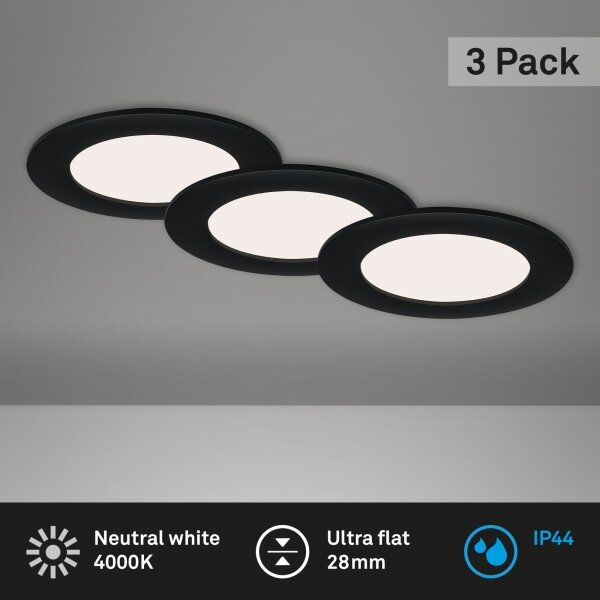 Brilo - Set de 3 corpuri LED încastrate pentru baie FLAT, 6W, 230V, IP44