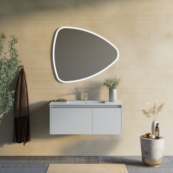 Mobilier Baie Alb Mat, 100 Cm, Lavoar și Oglindă Triunghiulară | Monaco