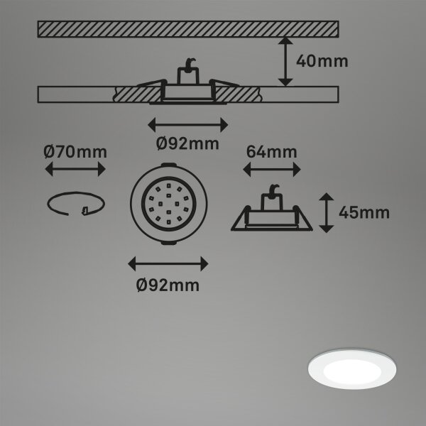 SET 3x corp de iluminat LED încastrat pentru baie LED/4,8W/230V IP44 Briloner + telecomandă