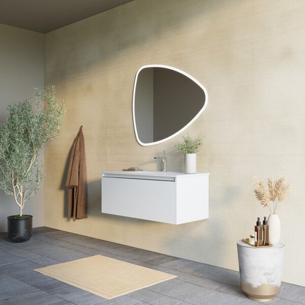 Mobilier Baie Alb Mat, 100 Cm, Lavoar și Oglindă Triunghiulară | Monaco