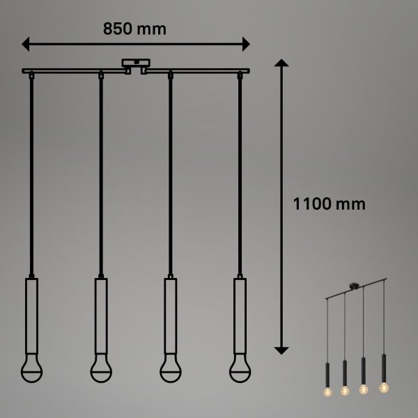 Lustră pe cablu LONGA 4xE27/60W/230V negru Briloner