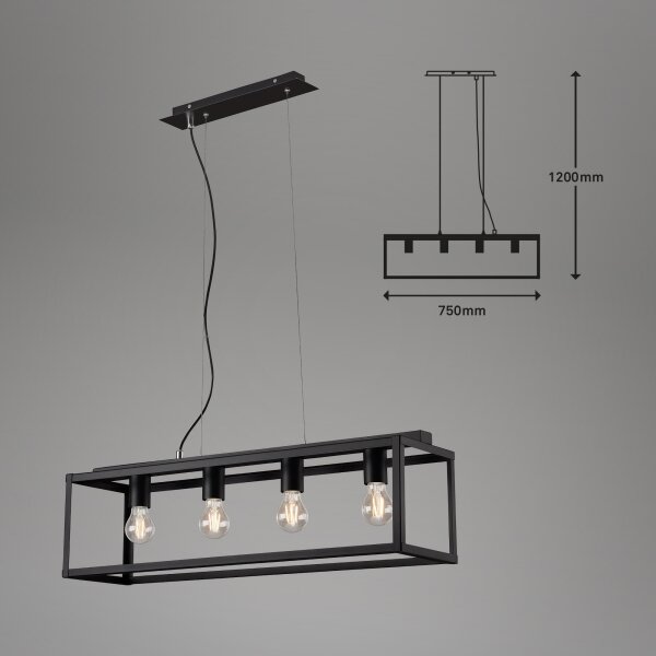 Lustră pe cablu BLACK STEEL 4xE27/40W/230V Briloner
