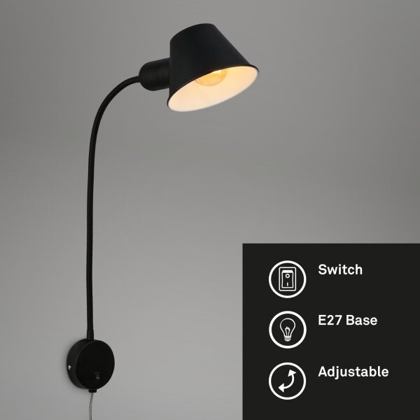 Briloner 2089-015 - Lampă de perete flexibilă BRELLO 1xE27/10W/230V, negru