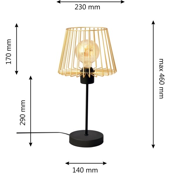 Lampă de masă TORRI 1xE27/15W/230V auriu/negru