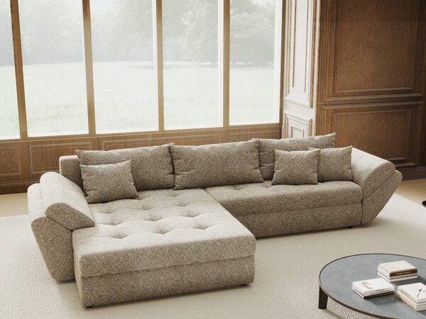 Colțar extensibil dumonde cu ladă de depozitare si sezut confortabil din spuma high-density, Loana Arena Bej 270x185 cm