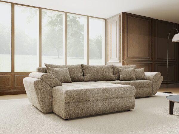 Colțar extensibil dumonde cu ladă de depozitare si sezut confortabil din spuma high-density, Loana Arena Bej 270x185 cm