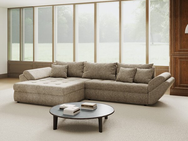 Colțar extensibil dumonde cu ladă de depozitare si sezut confortabil din spuma high-density, Loana Arena Bej 270x185 cm