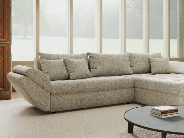 Colțar extensibil dumonde cu ladă de depozitare si sezut confortabil din spuma high-density, Loana Arena Bej II 270x185 cm
