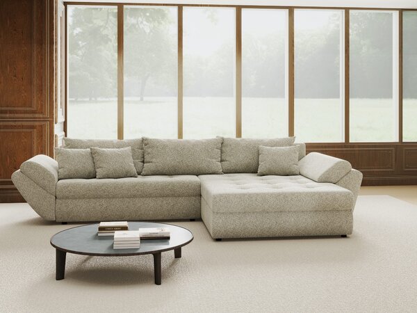 Colțar extensibil dumonde cu ladă de depozitare si sezut confortabil din spuma high-density, Loana Arena Bej II 270x185 cm