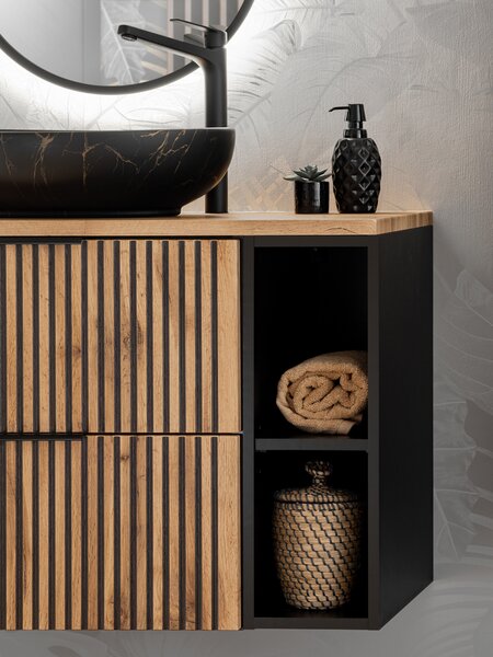 Comad Xilo dulap 80x46x57 cm sub chiuveta pe perete negru-stejar XILO BLACK WOTAN 82-80-D-2S