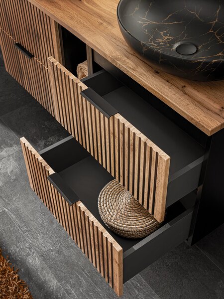 Comad Xilo dulap 80x46x57 cm sub chiuveta pe perete negru-stejar XILO BLACK WOTAN 82-80-D-2S