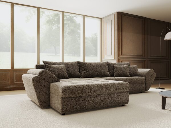 Colțar extensibil dumonde cu ladă de depozitare si sezut confortabil din spuma high-density, Loana Jaguar Maro cappuccino 270x185 cm