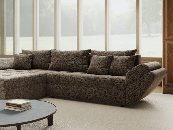 Colțar extensibil dumonde cu ladă de depozitare si sezut confortabil din spuma high-density, Loana Jaguar Maro cappuccino 270x185 cm