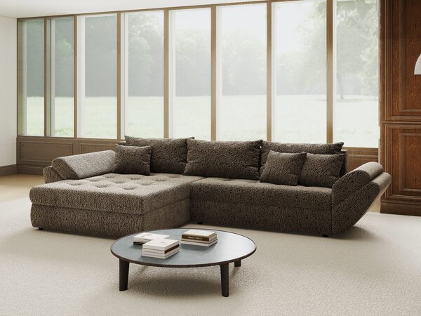 Colțar extensibil dumonde cu ladă de depozitare si sezut confortabil din spuma high-density, Loana Jaguar Maro cappuccino 270x185 cm