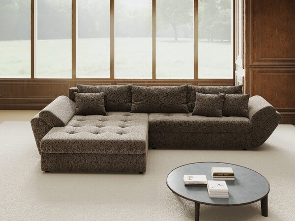 Colțar extensibil dumonde cu ladă de depozitare si sezut confortabil din spuma high-density, Loana Jaguar Maro cappuccino 270x185 cm