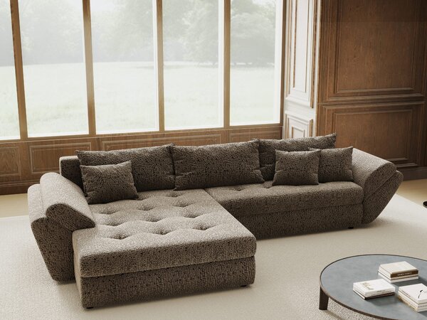 Colțar extensibil dumonde cu ladă de depozitare si sezut confortabil din spuma high-density, Loana Jaguar Maro cappuccino 270x185 cm