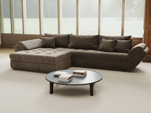 Colțar extensibil dumonde cu ladă de depozitare si sezut confortabil din spuma high-density, Loana Jaguar Maro cappuccino 270x185 cm
