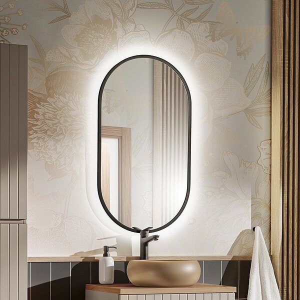 Comad Apollo oglindă 50x90 cm oval cu iluminare negru LUSTRO APOLLO BLACK