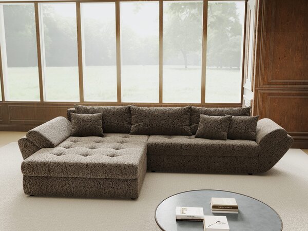 Colțar extensibil dumonde cu ladă de depozitare si sezut confortabil din spuma high-density, Loana Jaguar Maro cappuccino 270x185 cm