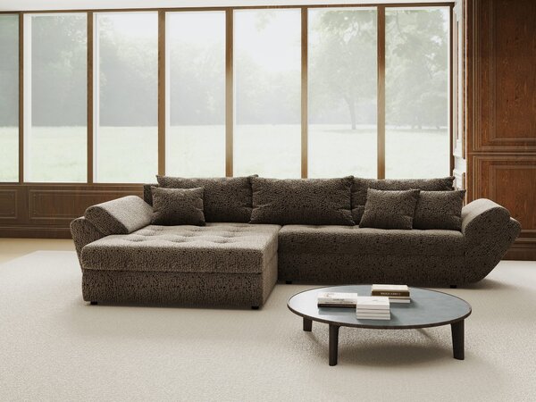 Colțar extensibil dumonde cu ladă de depozitare si sezut confortabil din spuma high-density, Loana Jaguar Maro cappuccino 270x185 cm