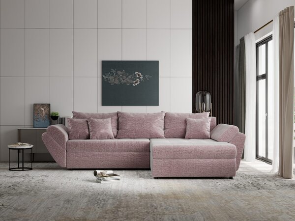 Colțar extensibil dumonde cu ladă de depozitare Loana Monolith Roz pudrat II 270x185 cm