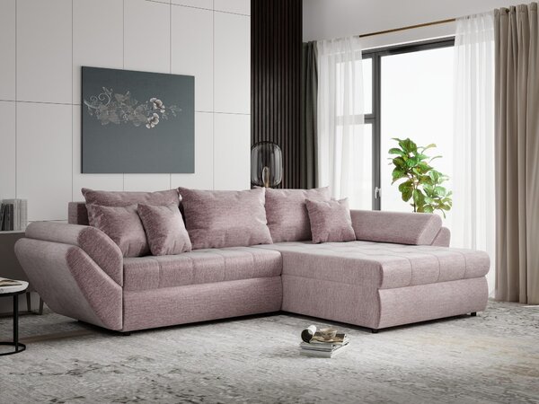 Colțar extensibil dumonde cu ladă de depozitare Loana Monolith Roz pudrat II 270x185 cm