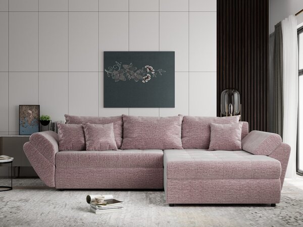 Colțar extensibil dumonde cu ladă de depozitare Loana Monolith Roz pudrat II 270x185 cm