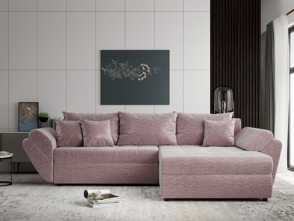 Colțar extensibil dumonde cu ladă de depozitare Loana Monolith Roz pudrat II 270x185 cm