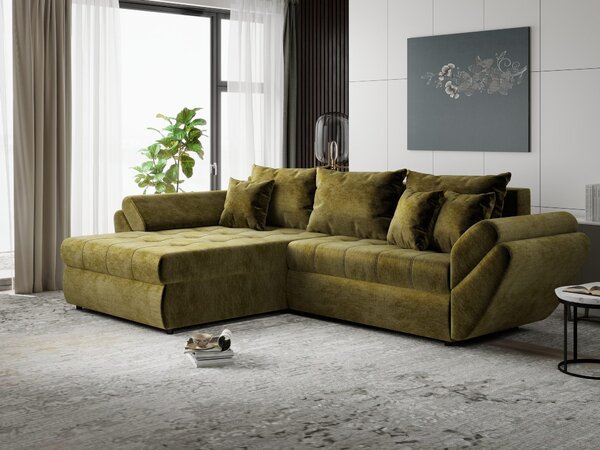 Colțar extensibil dumonde cu ladă de depozitare Loana Monolith Verde olive 270x185 cm