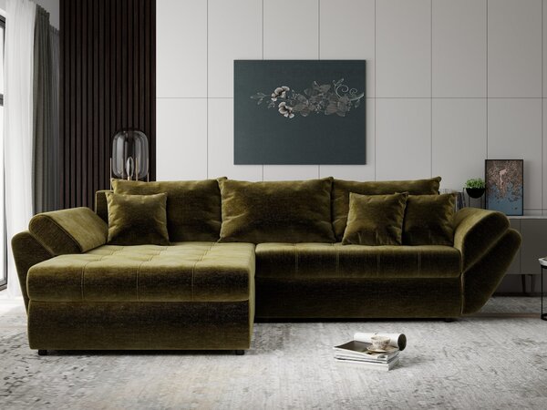Colțar extensibil dumonde cu ladă de depozitare Loana Monolith Verde olive 270x185 cm