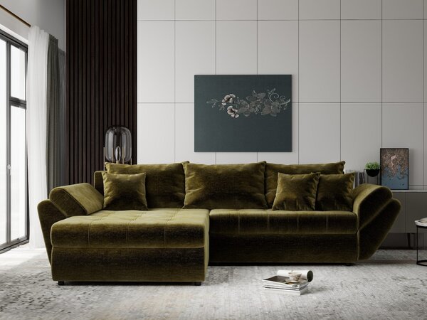 Colțar extensibil dumonde cu ladă de depozitare Loana Monolith Verde olive 270x185 cm