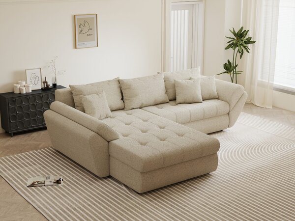 Colțar extensibil dumonde cu ladă de depozitare Loana Monte Bej 270x185 cm