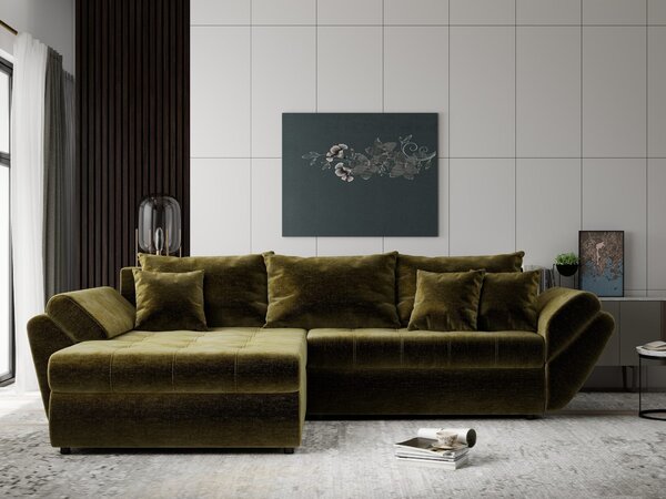 Colțar extensibil dumonde cu ladă de depozitare Loana Monolith Verde olive 270x185 cm