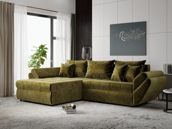 Colțar extensibil dumonde cu ladă de depozitare Loana Monolith Verde olive 270x185 cm