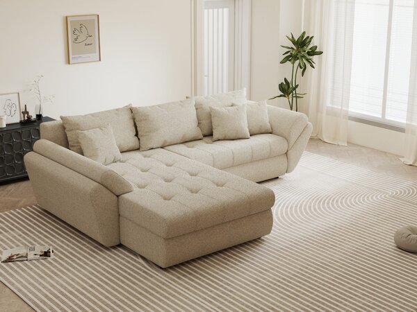 Colțar extensibil dumonde cu ladă de depozitare Loana Monte Bej 270x185 cm