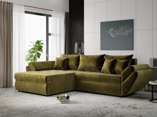 Colțar extensibil dumonde cu ladă de depozitare Loana Monolith Verde olive 270x185 cm