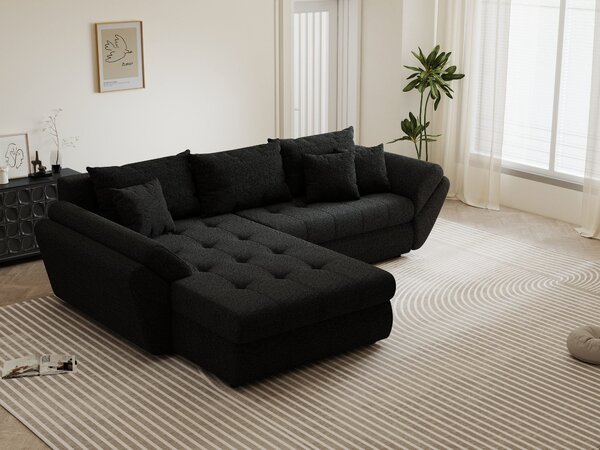 Colțar extensibil dumonde cu ladă de depozitare Loana Monte Negru 270x185 cm