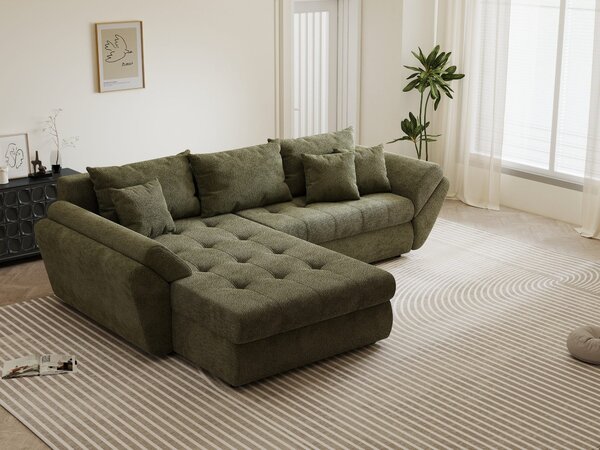 Colțar extensibil dumonde cu ladă de depozitare Loana Vibe Olive 270x185 cm