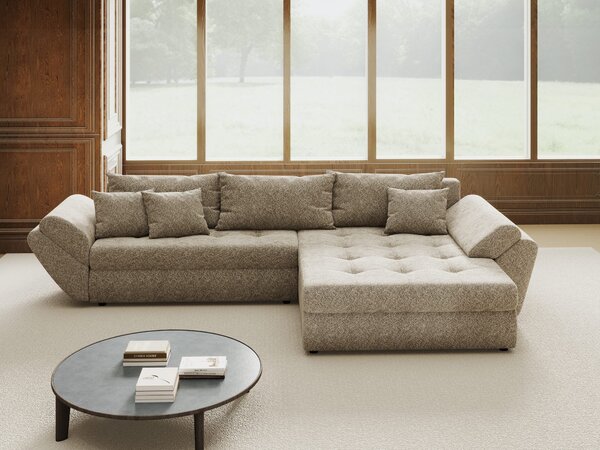 Colțar extensibil dumonde cu ladă de depozitare si sezut confortabil din spuma high-density, Loana Arena Bej II 270x185 cm