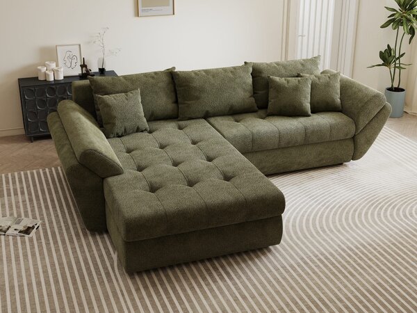 Colțar extensibil dumonde cu ladă de depozitare Loana Vibe Olive 270x185 cm