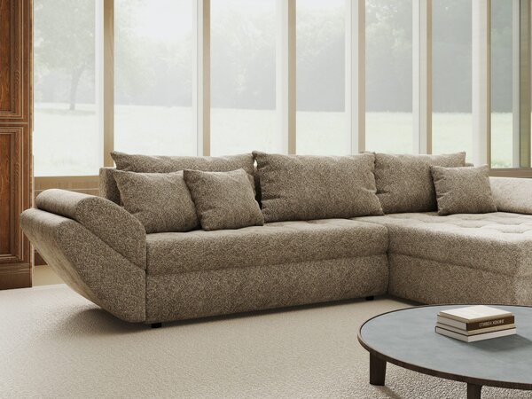 Colțar extensibil dumonde cu ladă de depozitare si sezut confortabil din spuma high-density, Loana Arena Bej II 270x185 cm