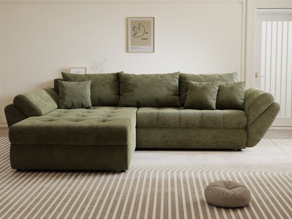 Colțar extensibil dumonde cu ladă de depozitare Loana Vibe Olive 270x185 cm
