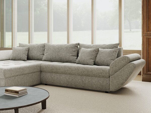 Colțar extensibil dumonde cu ladă de depozitare si sezut confortabil din spuma high-density, Loana Arena Gri 270x185 cm