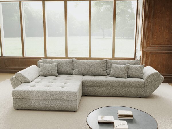 Colțar extensibil dumonde cu ladă de depozitare si sezut confortabil din spuma high-density, Loana Arena Gri 270x185 cm