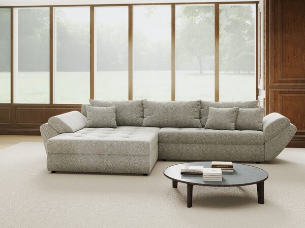 Colțar extensibil dumonde cu ladă de depozitare si sezut confortabil din spuma high-density, Loana Arena Gri 270x185 cm