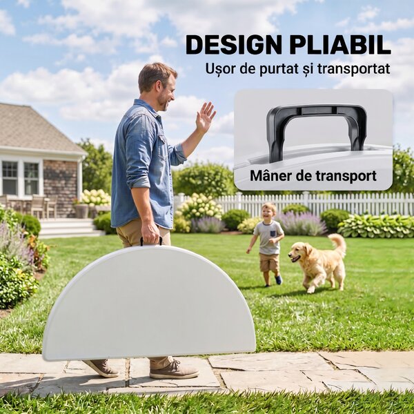 Outsunny Masă Pliabilă de Grădină Φ122 cm, Masă de Picnic Rotundă pentru 6 Persoane, Cadru Metalic, Alb | Aosom Romania