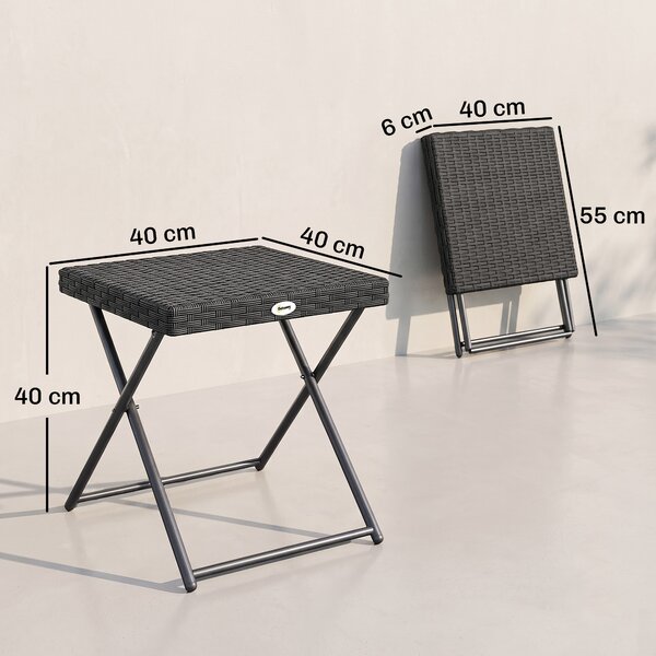 Outsunny Masuta pentru Gradina Pliabila din Ratan Sintetic si Otel, Masuta pentru Exterior Economie Spatiu 40x40x40cm, Negru