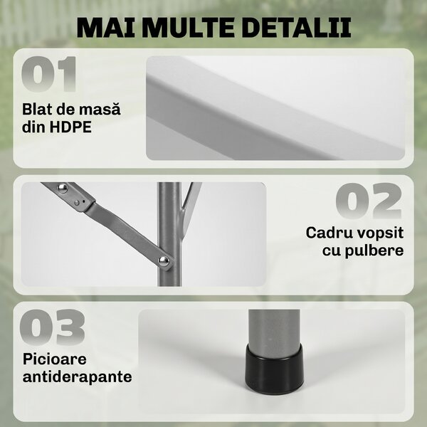 Outsunny Masă Pliabilă de Grădină Φ122 cm, Masă de Picnic Rotundă pentru 6 Persoane, Cadru Metalic, Alb | Aosom Romania