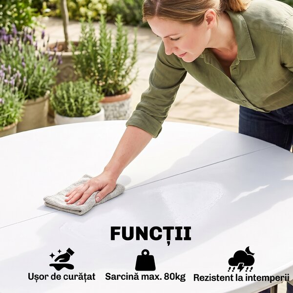 Outsunny Masă Pliabilă de Grădină Φ122 cm, Masă de Picnic Rotundă pentru 6 Persoane, Cadru Metalic, Alb | Aosom Romania